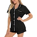 Miniatyrbild 2 av 6: Dam Pyjamas Set Kortärmad Nattkläder Dam Knapp Ned Nattkläder PJ Set med Ficka L Black Grey