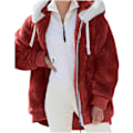 Miniatyrbillede 2 af 7: Hættejakke til kvinder Teddy Fleece Frakke Overgangsjakke med hætte med lommer lynlås efterår vinter plysjakke Fleecejakke vinter 4XL A Red