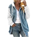 Miniatyrbilde 1 av 7: Hettejakke Dame Teddy Fleece Frakk Overgangsjakke med Hette med Lommer Glidelås Høst Vinter Plysj Jakke Fleece Jakke Vinter 4XL E Blue