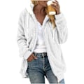 Miniatyrbilde 1 av 7: Hettejakke Dame Teddy Fleece Frakk Overgangsjakke med Hette med Lommer Glidelås Høst Vinter Plysj Jakke Fleece Jakke Vinter S D White