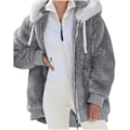 Miniatyrbilde 2 av 7: Hettejakke Dame Teddy Fleece Frakk Overgangsjakke med Hette med Lommer Glidelås Høst Vinter Plysj Jakke Fleece Jakke Vinter 4XL B Grey