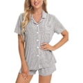 Miniatyrbild 3 av 6: Dam Pyjamas Set Kortärmad Nattkläder Dam Knapp Ned Nattkläder PJ Set med Ficka XL Grey