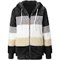 Miniatyrbillede 4 af 6: Hættejakke til kvinder Teddy Fleece Frakke Overgangsjakke med hætte med lommer lynlås efterår vinter plysjakke fleecejakke vinter M J Black
