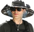 Solfläkts-hatt, Bredbrättad Solfläkts-hatt, Solar + USB Dubbel Strömförsörjning, Perfekt för Utomhusfiske, Campingentusiaster Camouflage