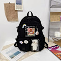 Miniatyrbild 7 av 7: Kawaii-ryggsäck med hänge, stor kapacitet söt björn accessoarer ryggsäck för skolan Multi Pocket Rucksack för tonårsflickor Söta Kawaii-ryggsäckar Black