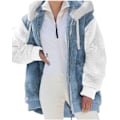 Miniatyrbillede 2 af 7: Hættejakke til kvinder, Teddy Fleece-frakke, Overgangsjakke med hætte og lommer, lynlås, efterår, vinter, plysjakke, fleecejakke, vinter 4XL E Blue