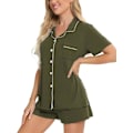 Miniatyrbild 2 av 6: Kvinnors Pyjamas Set Kortärmad Nattkläder Dam Button Down Nattkläder PJ Set med Ficka L Army Green