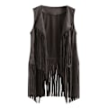 Miniatyrbillede 1 af 5: Dame Fringe Ærmeløs Tanktop 70'erne Hippie Faux Suede Fringe Jakke Cardigan, Disco Stripe Tank Jakke grey M