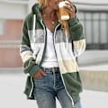 Miniatyrbilde 2 av 6: Hettejakke Dame Teddy Fleece Frakk Overgangsjakke med Hette med Lommer Glidelås Høst Vinter Plysj Jakke Fleece Jakke Vinter 4XL J Green