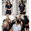 Miniatyrbild 4 av 6: Kvinnors Pyjamas Set Kortärmad Nattkläder Dam Button Down Nattkläder PJ Set med Ficka S Navy Blue White Trim