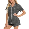 Miniatyrbild 2 av 6: Kvinnors Pyjamas Set Kortärmad Nattkläder Dam Knäppning Nattkläder PJ Set med Ficka XXL Deep Grey