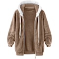 Miniatyrbillede 3 af 7: Hættejakke til kvinder Teddy Fleece Frakke Overgangsjakke med hætte med lommer lynlås efterår vinter plysjakke Fleece jakke vinter S B Khaki
