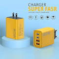 Miniatyrbillede 3 af 6: Total 120W Hurtigoplader Type C Quick Charge 3.0 USB-opladeradapter til iPhone Samsung Xiaomi PD USB-oplader Hurtigopladningsstik EU Gul