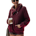 Miniatyrbillede 1 af 8: Dame Fleece Jakke, Quarter Zip Sweatshirt, Varm og Fleksibel Jakke til Vinter og Efterår Rojo M