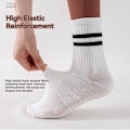 Miniatyrbillede 6 af 7: Mid-calf Yoga Sokker Pilates Sokker, Fashionable Sort og Hvid To-Bar Unisex -95% Bomuld, Skridsikre, 4 Par (Mørk Farve)