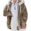 Miniatyrbillede 2 af 7: Hættejakke til kvinder, Teddy Fleece-frakke, Overgangsjakke med hætte og lommer, lynlås, efterår, vinter, plysjakke, fleecejakke, vinter 3XL D Khaki