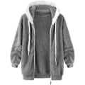 Miniatyrbilde 5 av 7: Hettejakke Dame Teddy Fleece Frakk Overgangsjakke med Hette med Lommer Glidelås Høst Vinter Plysj Jakke Fleece Jakke Vinter 3XL B Grey