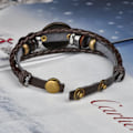 Miniatyrbilde 4 av 6: Lær armbånd kvinner menn armbånd 12 stjernetegn flettet lær armbånd legering multi lag svart armbånd Leo