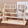 Miniatyrbillede 4 af 7: 4-lags Øreringe Display Stand i Træ, 28 Huller Træ Øreringe Smykke Display Rack Smykke Organizer Holder Riser til Øreringe Halskæde Armbånd Nøglering