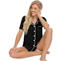 Miniatyrbild 4 av 6: Dam Pyjamas Set Kortärmad Nattkläder Dam Knapp Ned Nattkläder PJ Set med Ficka L Black Grey