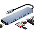 Pikkukuva 1 / 8: Monitoimi USB C -sovitin MacBook Prolle, 6-in-1 USB C - HDMI-keskitin. (4K HDMI USB3.0 USB2.0 SD/TF-kortinlukija 87W PD)