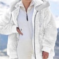 Miniatyrbilde 4 av 7: Hettejakke Dame Teddy Fleece Frakk Overgangsjakke med Hette med Lommer Glidelås Høst Vinter Plysj Jakke Fleece Jakke Vinter 4XL D White