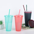 Miniatyrbilde 4 av 7: Gjenbrukbare plastkopper 5 stk drikkebeger fargede akrylkopper med lokk og sugerør plast bulk isplast kaldtvannsbeger is 710ml a