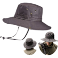 Miniatyrbild 1 av 7: Superbreda solhattar för män, utomhus fiske hink hatt vattentät andningsbar mesh keps för vandring resor camping trädgårdsskötsel och båtliv Dark Gray One Size