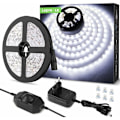 Miniatyrbild 1 av 5: Vita LED-stripljus för Inomhusbelysning, 12V Dimbar Superljus 6000K 300 LEDs 2835 Självhäftande Strip med Transformator, Lätt Att Installera Och