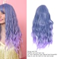 Miniatyrbilde 4 av 8: Langt krøllete parykk for kvinner i gråblå gradient - Stilig cosplay-parykk for fest - Syntetisk parykk 60 cm