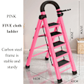Miniatyrbillede 1 af 4: Foldbar Teleskopisk Stigestole Hjemme Tykkere Stor Pedal Stabil og Holdbar Fiskenbensmønstret Stige Indendørs Multifunktionel Trin Stige Pink