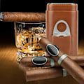 Miniatyrbild 2 av 5: Cigarrfodral Rese-Humidor, Premium Handgjort Klartexturerat Mjukt Läder & Cederträfoder, 4-I-1 Cigarrtillbehörssats, Solid Konstruktion Cigarr