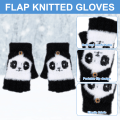 Miniatyrbilde 3 av 5: 2 stk panda halvfinger klaff ullhansker halvfinger klaff