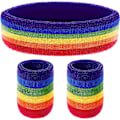 Pikkukuva 6 / 7: 3-osainen set, sisältää urheilullinen päänauhan ja rannenauhat, raidalliset hikinauhat urheilullisille miehille ja naisille (Rainbow) 3 dollaria.
