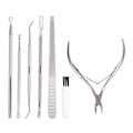 Miniatyrbillede 2 af 2: 7 stk. Rustfrit Stål Negleklippere Sæt Cuticle Spoon Pusher Fork Død Hud Filer Neglepleje 7stk