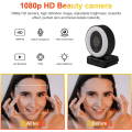 Miniatyrbilde 3 av 8: 1080P webkamera med mikrofon og belysning, 3-nivå justerbar lysstyrke, Plug and Play datakamera, egnet for Skype, Zoom, FaceTime,