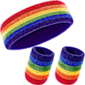 Pikkukuva 1 / 7: 3-osainen set, sisältää urheilullinen päänauhan ja rannenauhat, raidalliset hikinauhat urheilullisille miehille ja naisille (Rainbow) 3 dollaria.