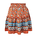 Miniatyrbilde 2 av 4: Kvinners Ruffled Hem Skjørt Blomstertrykt Elastisk Etnisk Kort Skjørt For Sommer Vår Høst Jujube Rød S