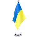 Bordflagg for Ukraina-utstilling, Ukraina-flagg bordflagg med solid metallflaggstang og slitesterkt polyesterstoff, mini skrivebordsflagg for kontormøte