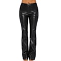 Miniatyrbild 2 av 4: Dam Hög Elastisk PU Läderbyxor Raka Ben PU Läder Leggings Stretch Slim Fit Trendiga Långbyxor Svart S