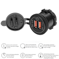 Miniatyrbillede 7 af 8: Billadeoplader med Dobbelt USB-Port QC3.0 Hurtigopladning med Berøringskontakt til 12‑24V Båd Motorcykel ATV RV Blå LED-indikator