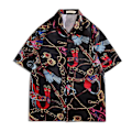 Miniatyrbillede 2 af 8: Skjorte Korte Ærmer Knapper Pæn Print Behagelig Løstsiddende Polyester Bluser til Mænd Kvinder Sort XL