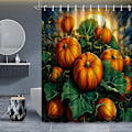 Miniatyrbilde 4 av 4: Høst Dusjforheng for Bad, Høstgresskarhøst Bondegård Thanksgiving Halloween Stoff Dusjforheng med Kroker Sett 120*180cm