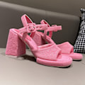 Miniatyrbilde 1 av 8: Høye sandaler for kvinner med ankelrem, pustende, sklisikre, åpne tær, stropper, firkantede hæler for sommeren, rosarød 37