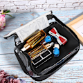 Miniatyrbillede 5 af 8: Mulifunktionel Kosmetikpose Dobbelt Lag Portabel Makeup Taske Toiletartikler Opbevaring Organizer Sort