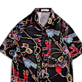 Miniatyrbillede 4 af 8: Skjorte Korte Ærmer Knapper Pæn Print Behagelig Løstsiddende Polyester Bluser til Mænd Kvinder Sort XL