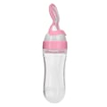 Miniatyrbillede 2 af 8: 90ml Silikon Baby & Toddler Foderflaske med Ske Spædbarnsmad Grød Squeezer Feeder Pink