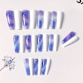Miniatyrbilde 4 av 5: 24 stk Trykk på negler Lang kiste falske negler Fransk trykk på negler Gradient Blå Akryl falske neglertips Glanset falske negler Fulldekkende negletips for