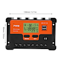 Miniatyrbild 6 av 8: PWM Solarkontroller 12V/24V Automatisk Identifiering Vattentät 28AWG Till 10AWG 20A Solarkontroller med 2 USB 5V Utgång LCD