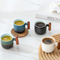 Miniatyrbillede 4 af 4: 2 oz Keramik Espresso Kopper med Træhåndtag Espresso Kopper Sæt af 1, Små Tekopper Style 3